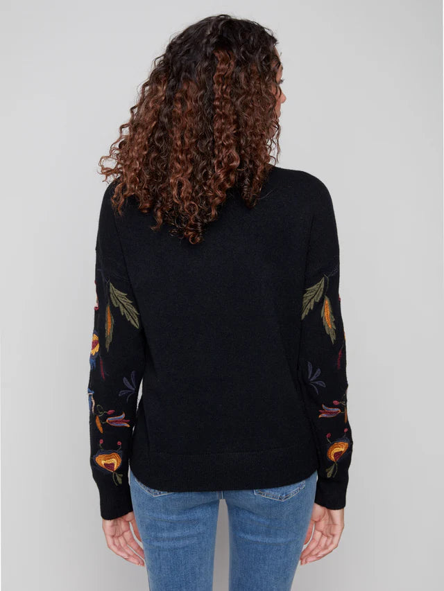 Embroidered Mock Neck Sweater