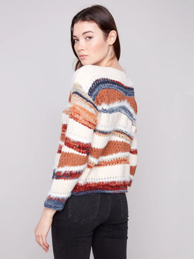 Patchwork Knit Drop Shoulder Sweater