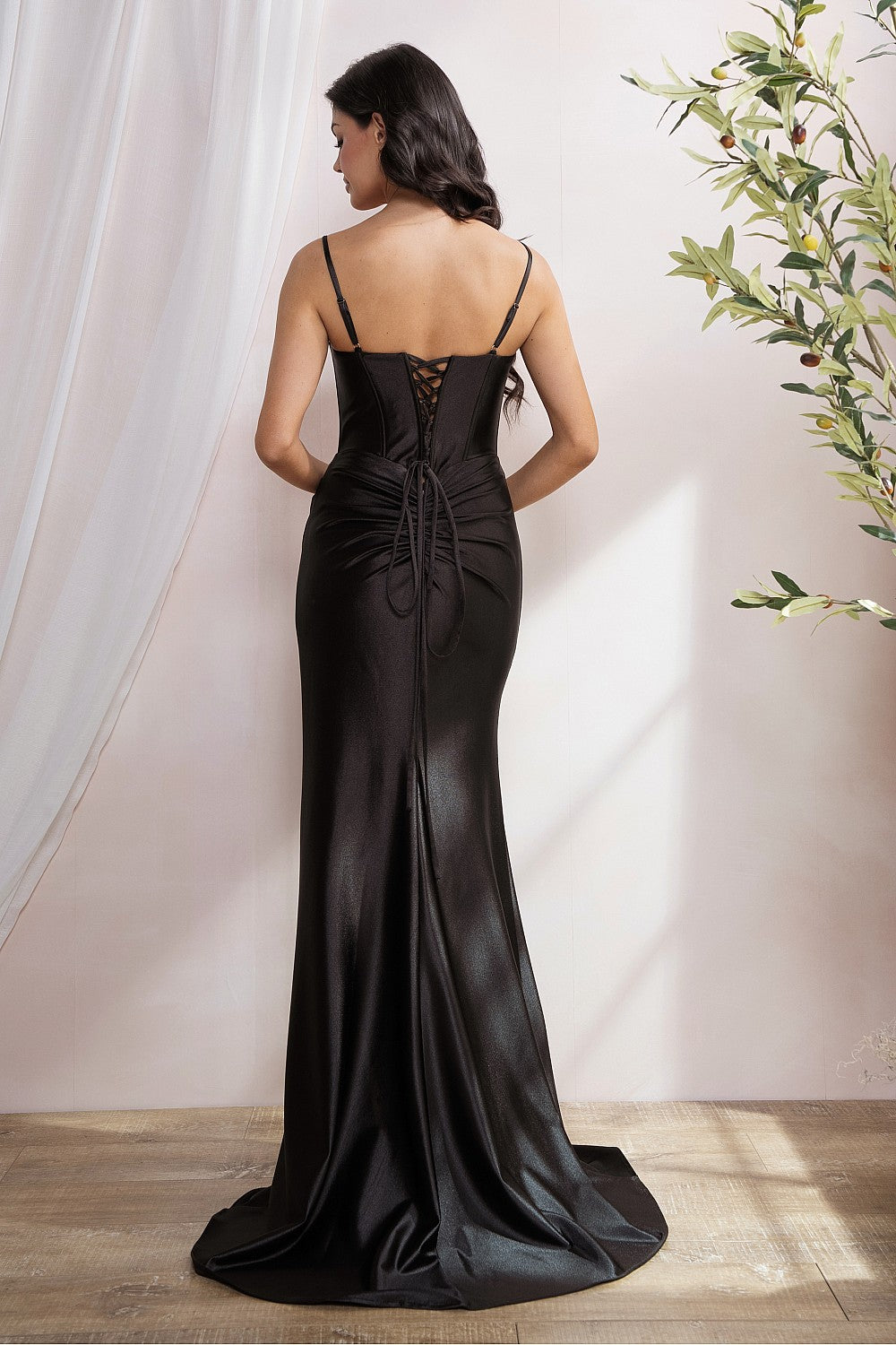 Lace Back Dress Applique Body with Boning