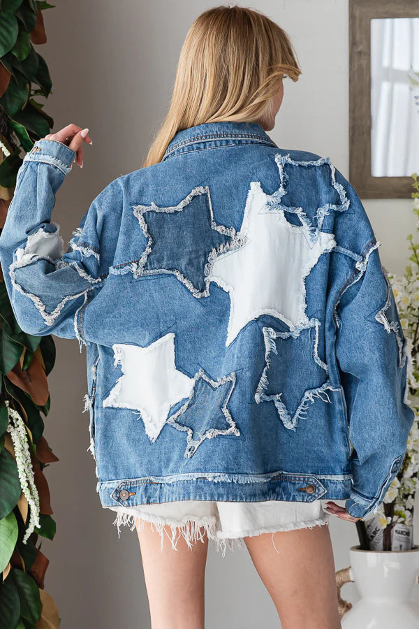 Washed Star Patch Denim Jacket