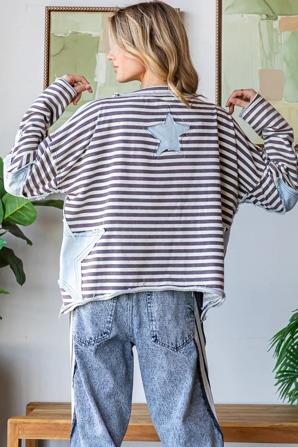 Denim Star Patch Stripe Top