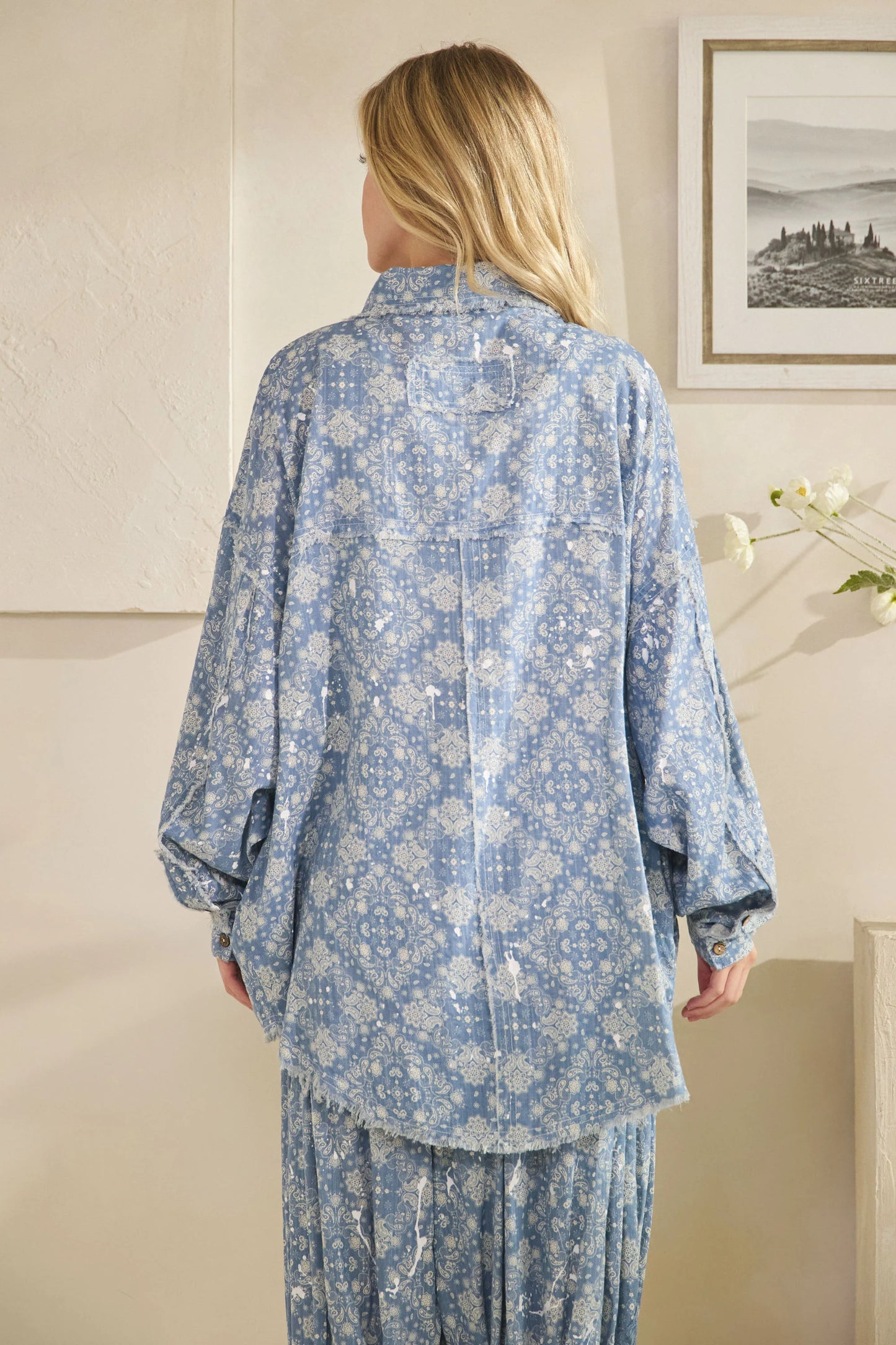 Washed Paisley Printed Button Down Shirt