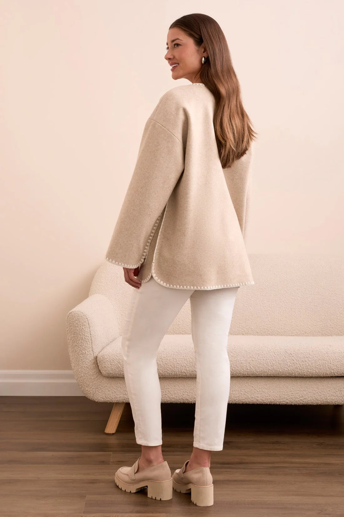 Button-Front Coat With Detachable Scarf