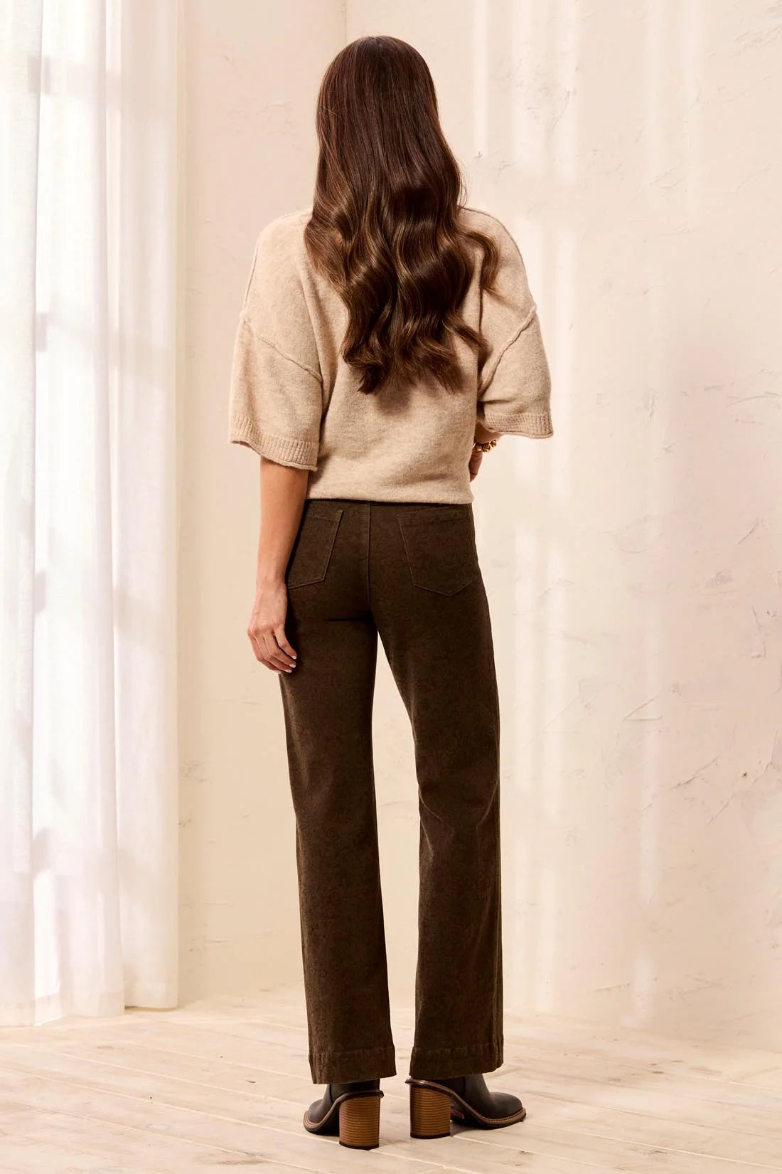 Soft Pattern High Rise Wide Leg Twill Pants