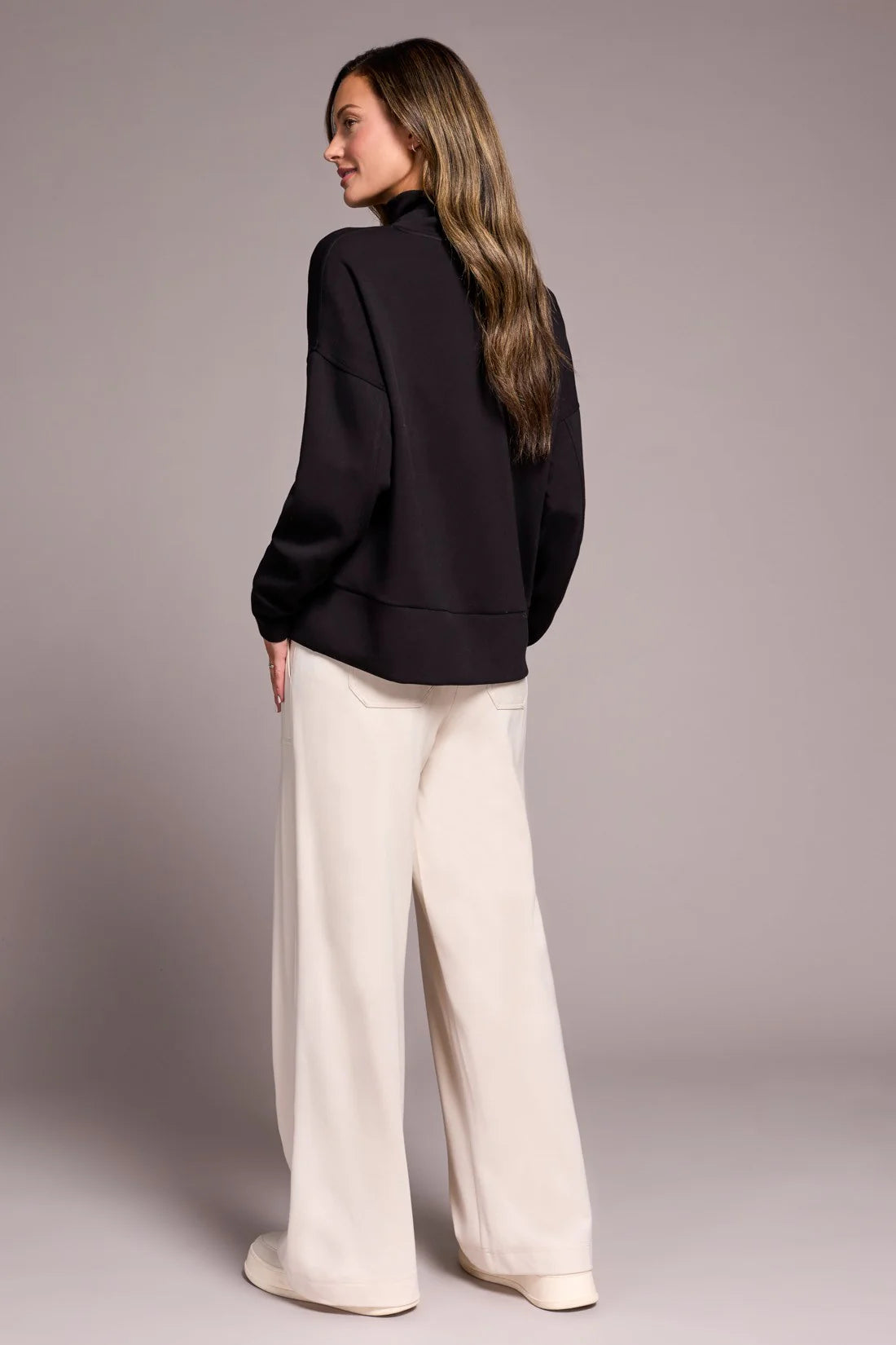 Techno Lux Drop Shoulder Funnel Neck Knit Top
