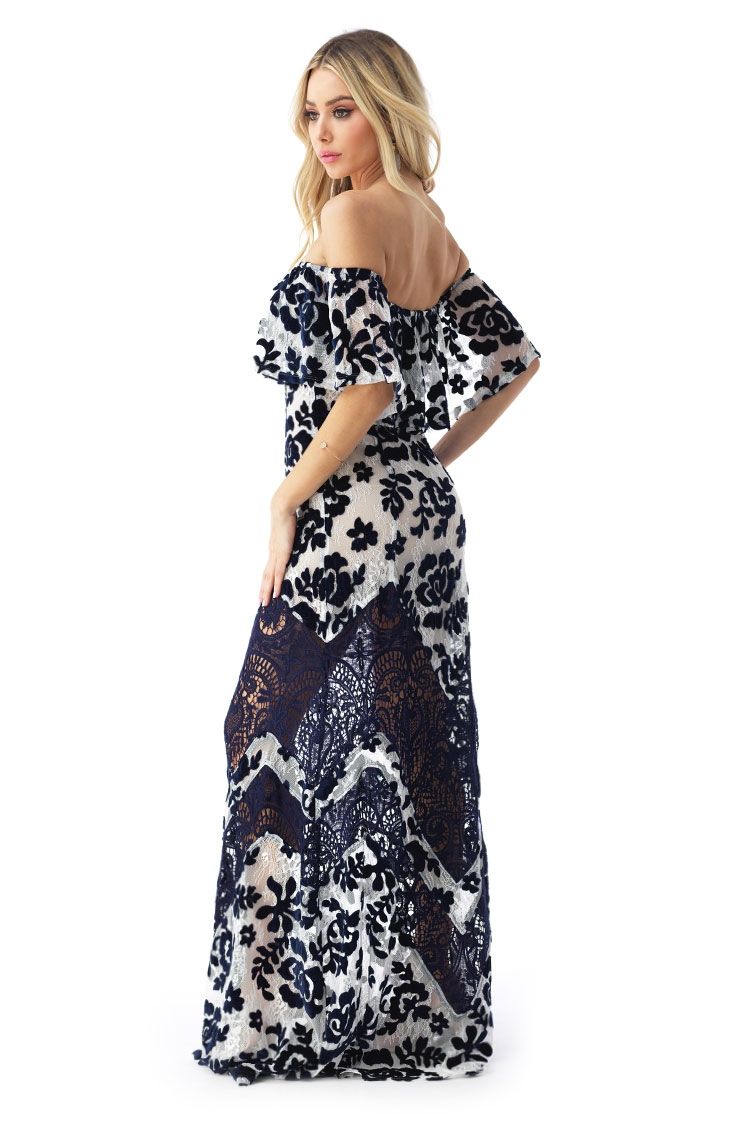 Velvet Burnout Lace Maxi Dress