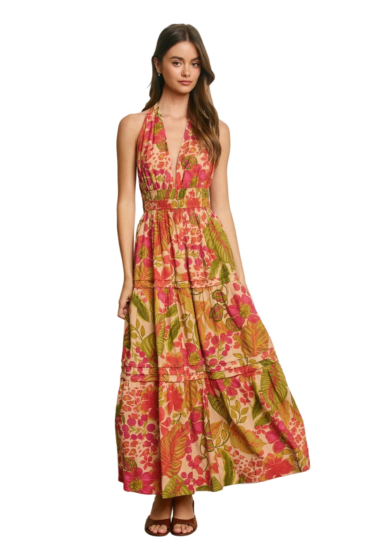 Floral Print Halter Maxi Dress
