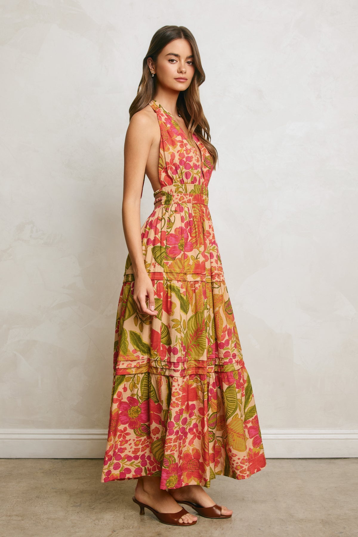 Floral Print Halter Maxi Dress