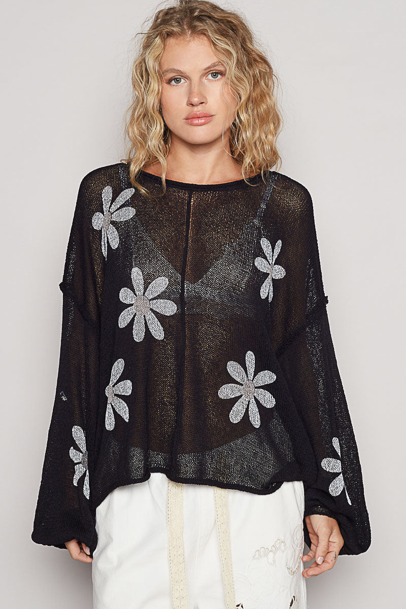 L/S Scoop Neck Floral Print Sweater