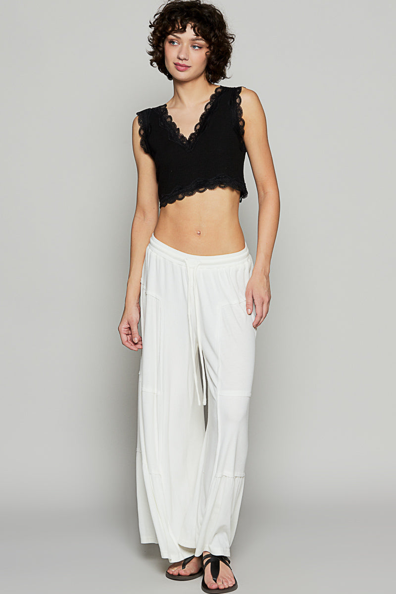 V-Neck Cropped Tank with Lace