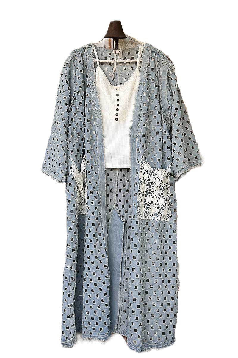 Open Front Long Denim Duster