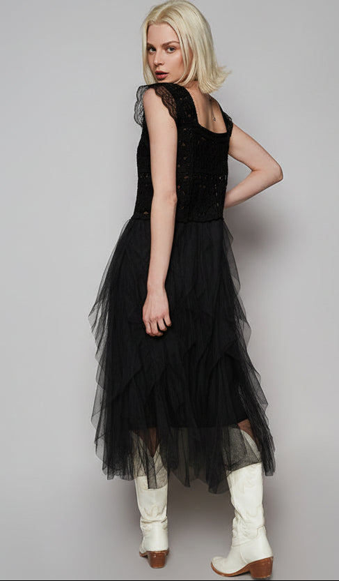 Sleeveless Crochet and Lace Dress