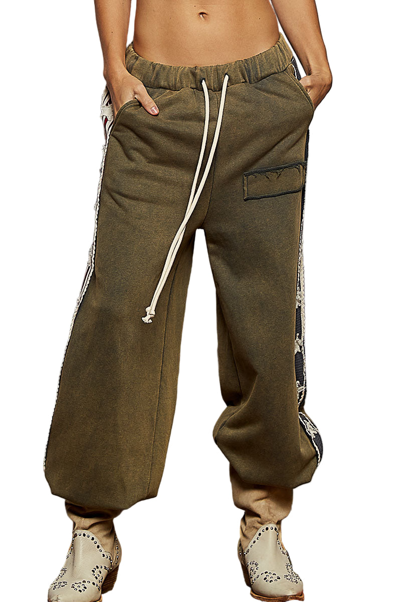 Roomy Fit French Terry Pants with Star Patches