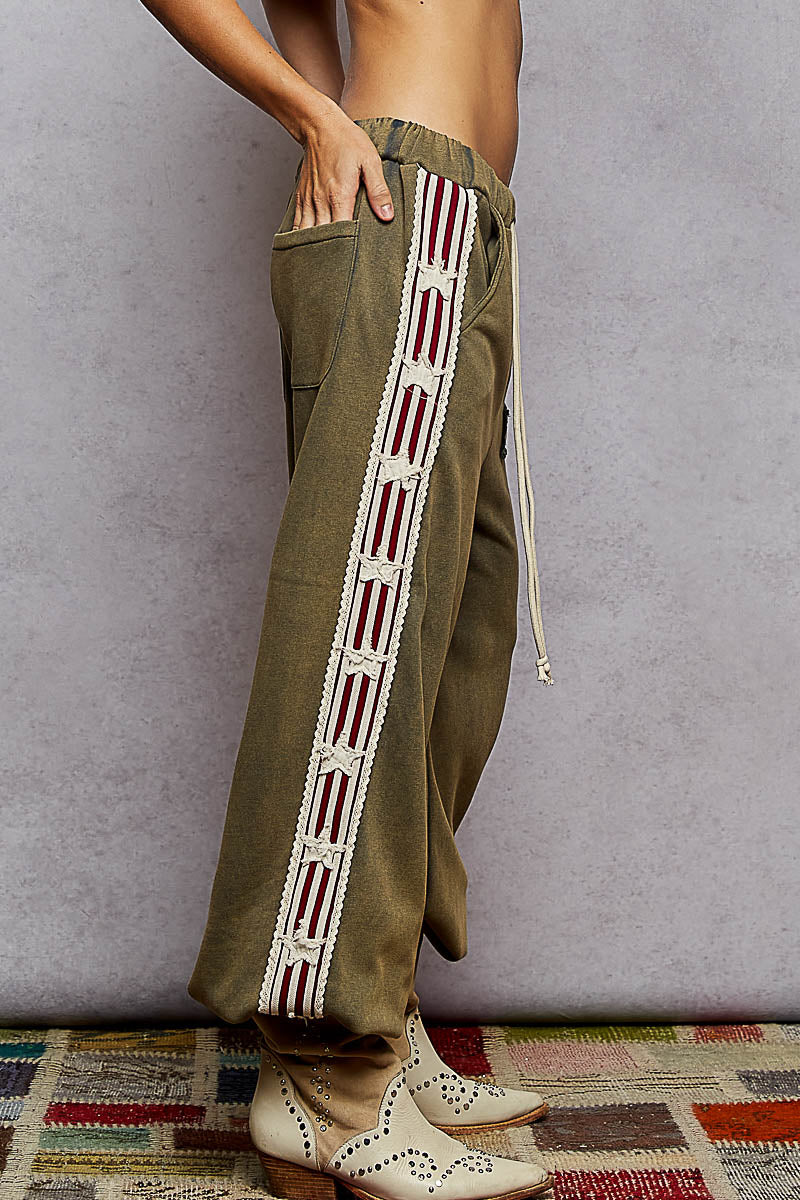 Roomy Fit French Terry Pants with Star Patches