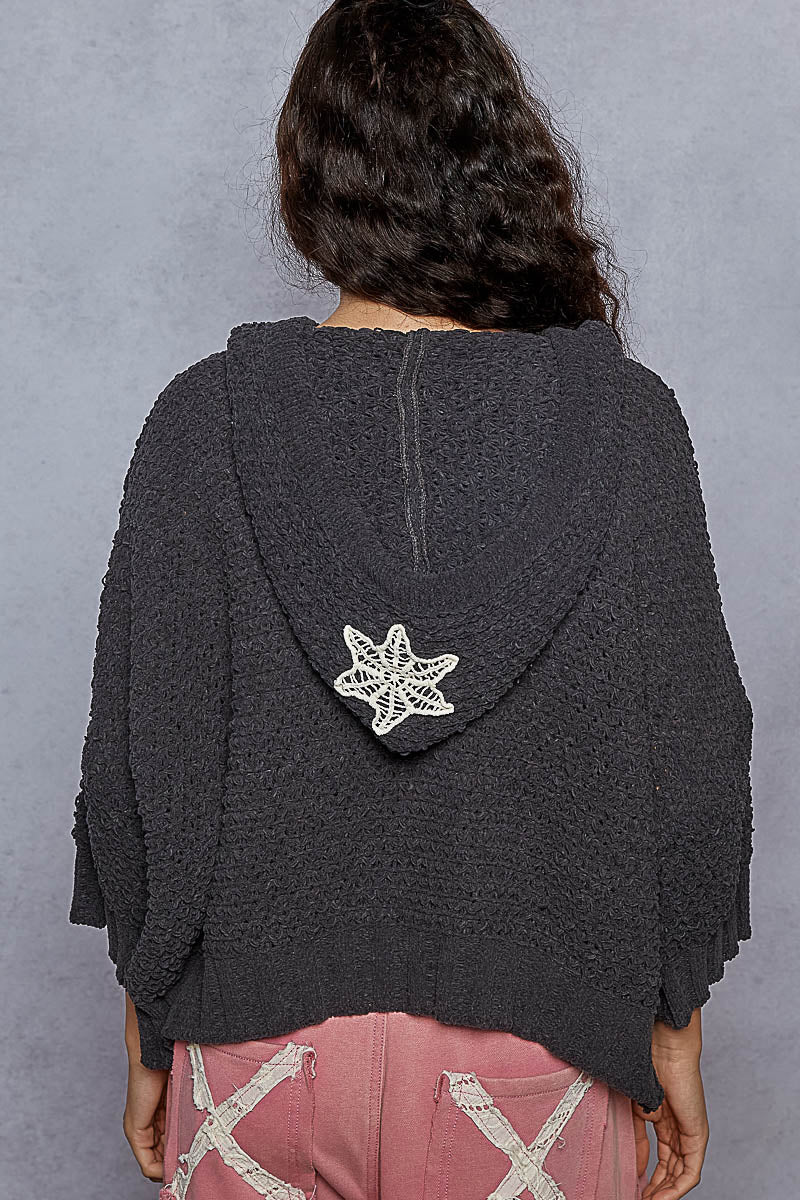 Balloon Sleeve Sweater with Flower Patches