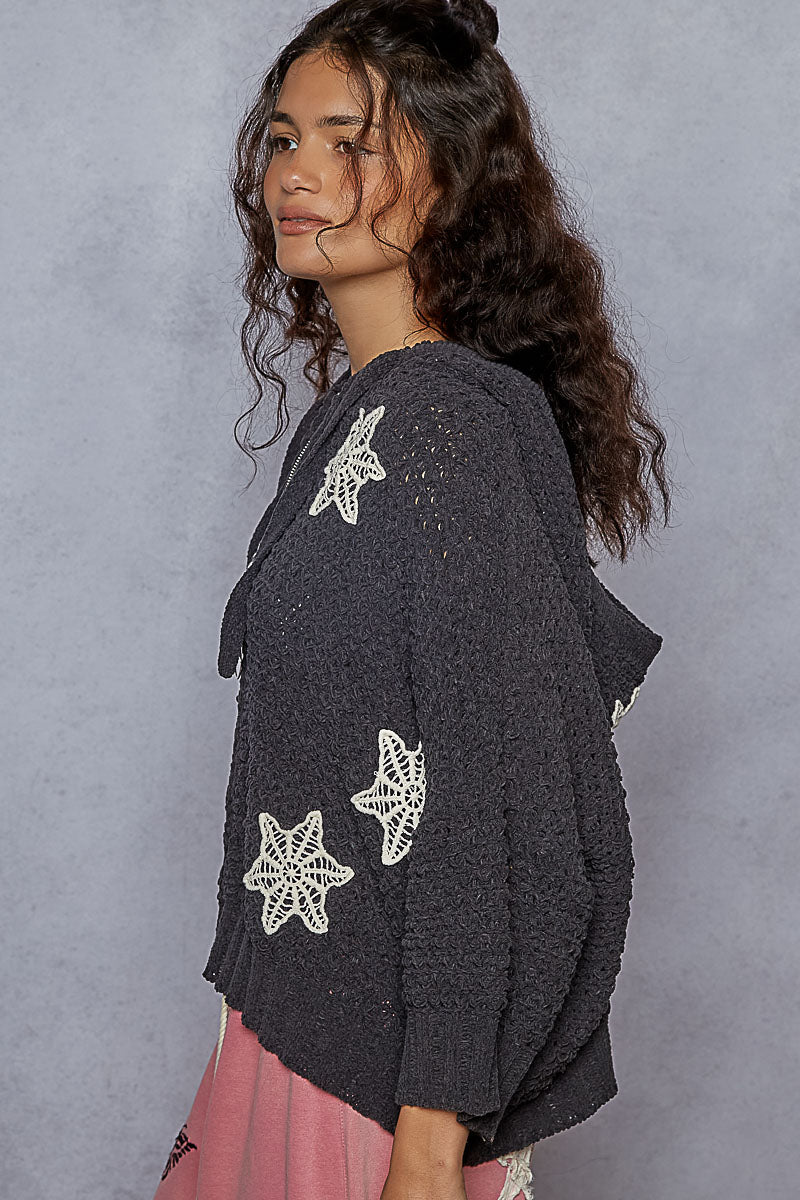Balloon Sleeve Sweater with Flower Patches