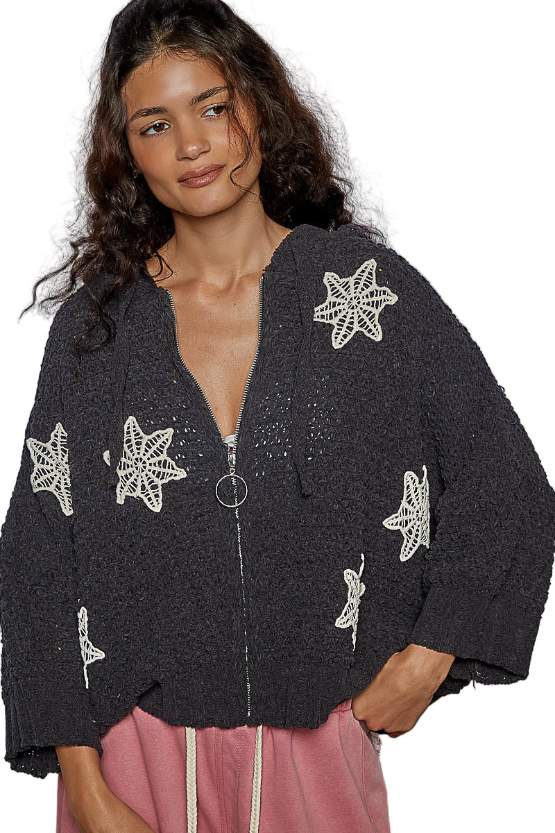 Balloon Sleeve Sweater with Flower Patches