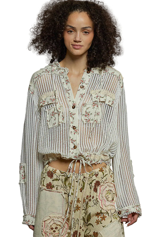 Regular-Fit Crochet with Patches Hoodie Top