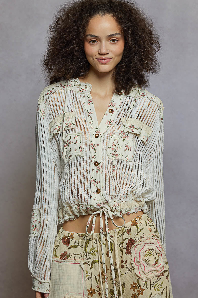 Regular-Fit Crochet with Patches Hoodie Top
