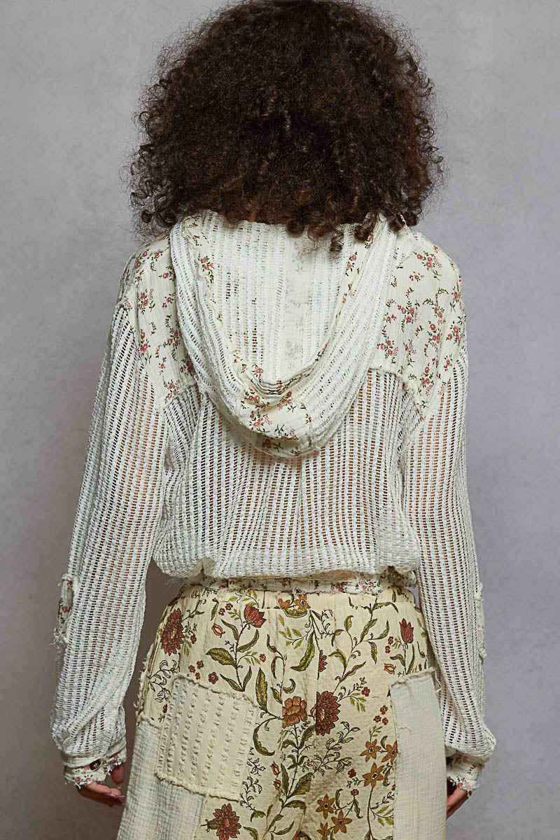 Regular-Fit Crochet with Patches Hoodie Top