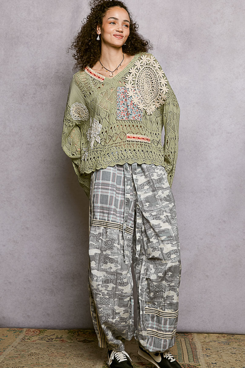 V-Neck Crochet Sweater