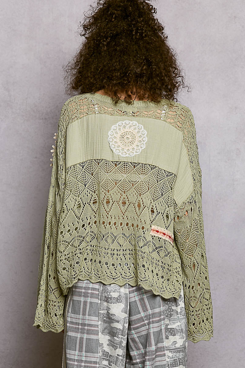 V-Neck Crochet Sweater