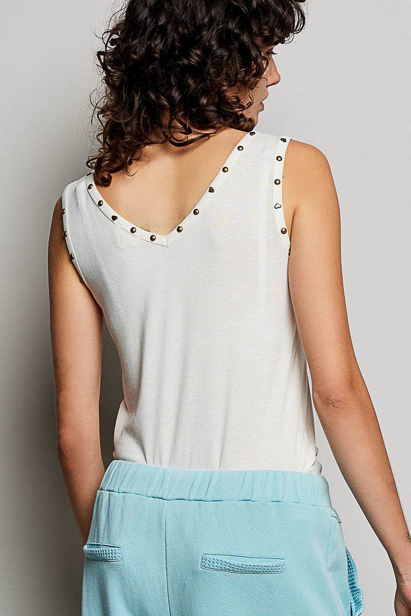 V-Neck Side Slits Tank Top with Studs