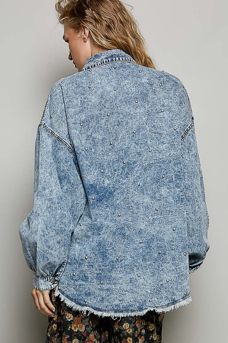 Denim Button Up Shirt with Studs