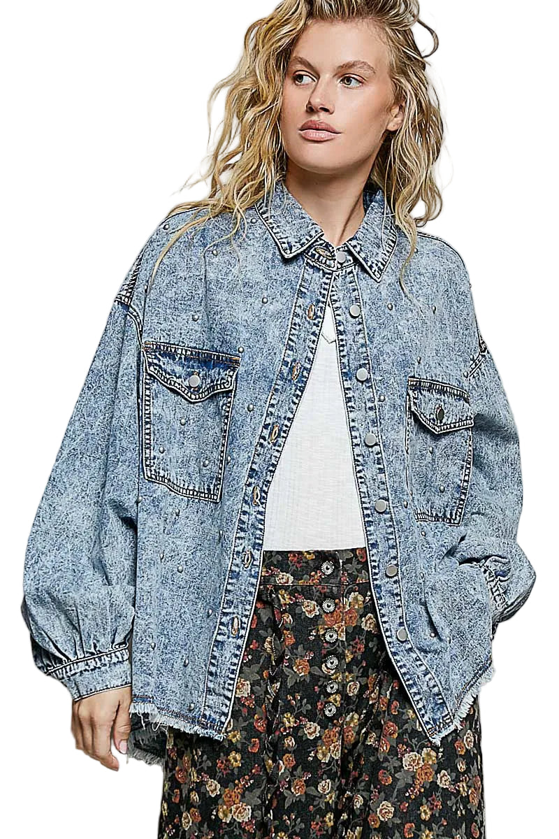 Denim Button Up Shirt with Studs
