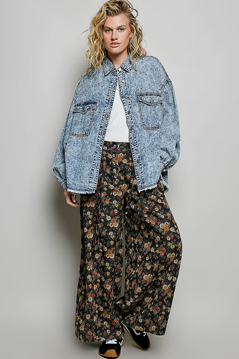 Denim Button Up Shirt with Studs