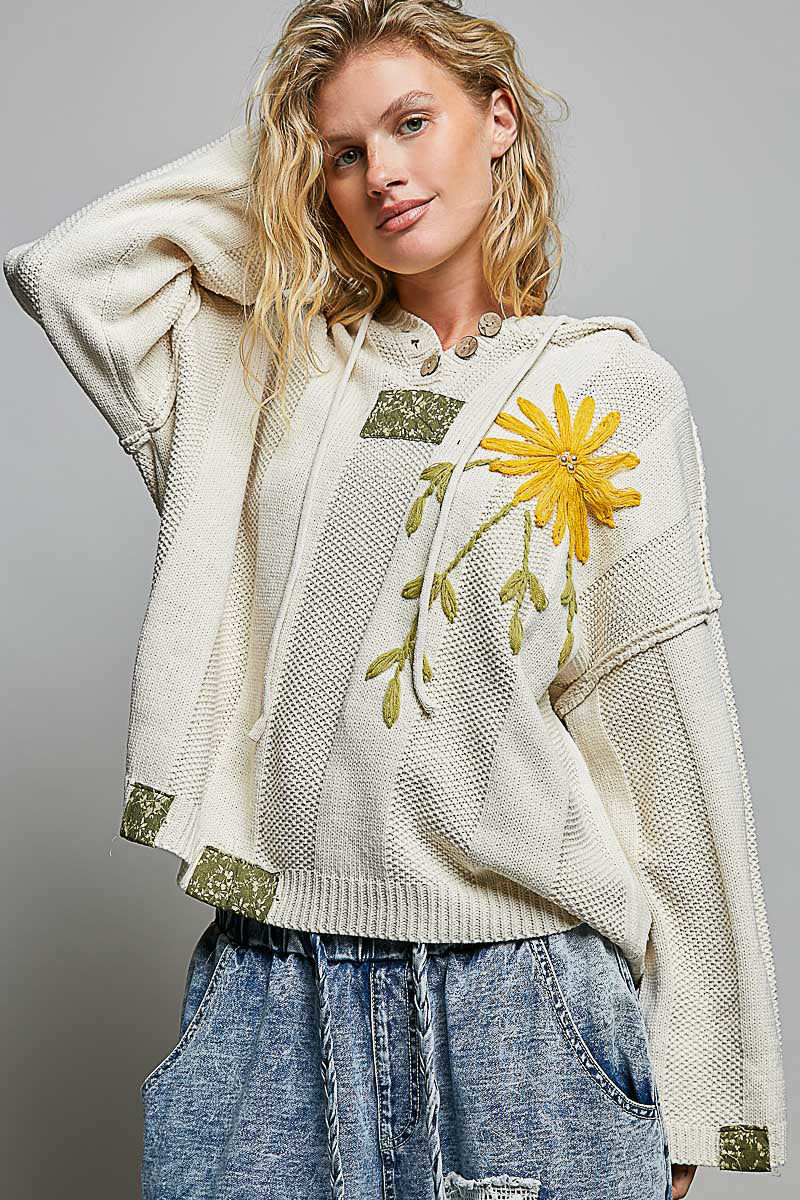 Sweater with Floral Embroidery