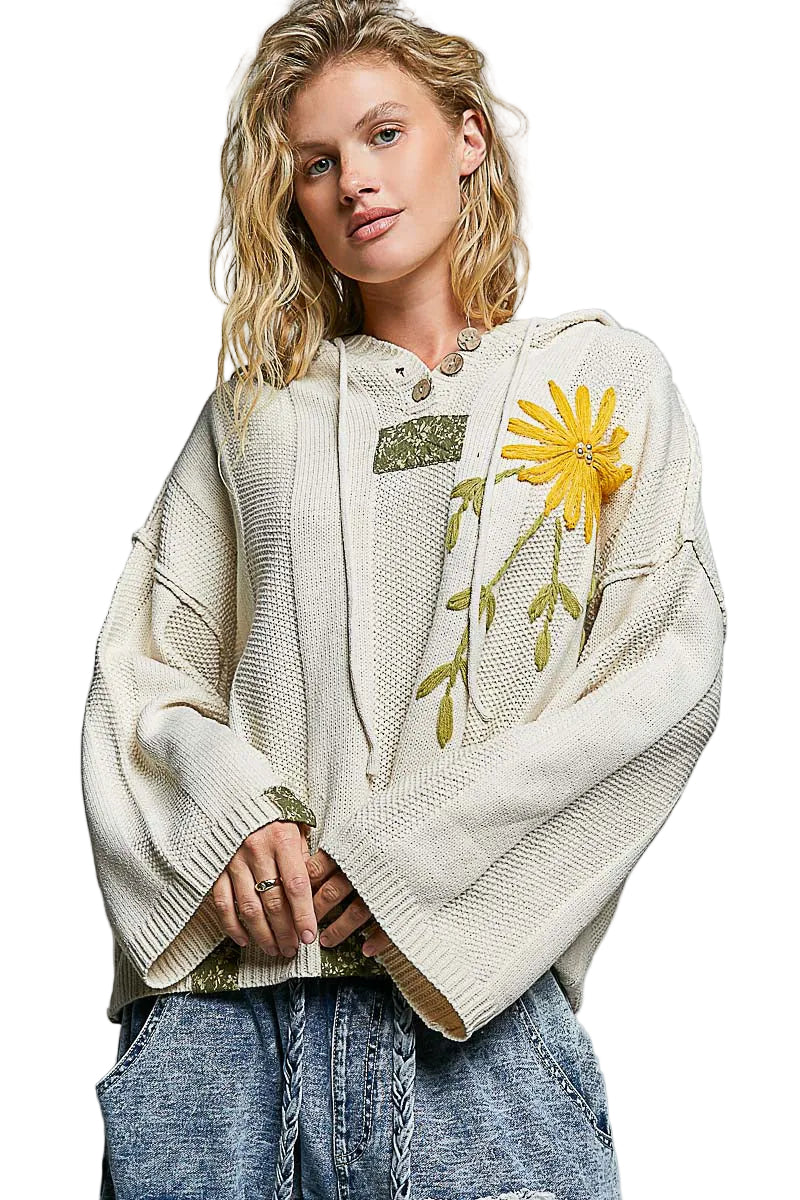 Sweater with Floral Embroidery