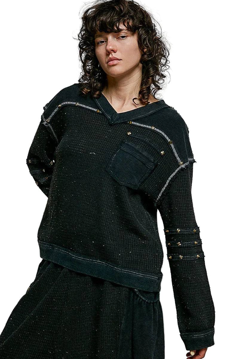V-Neck Drop Shoulder Front Pocket Top