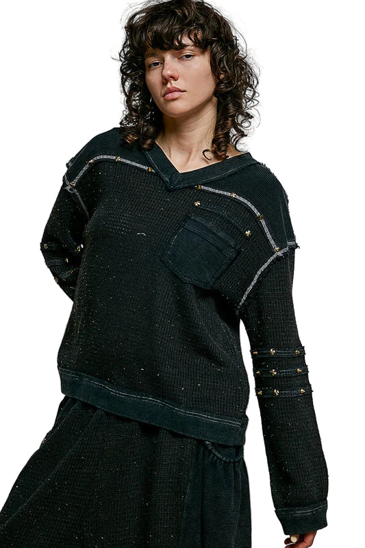 V-Neck Drop Shoulder Front Pocket Top