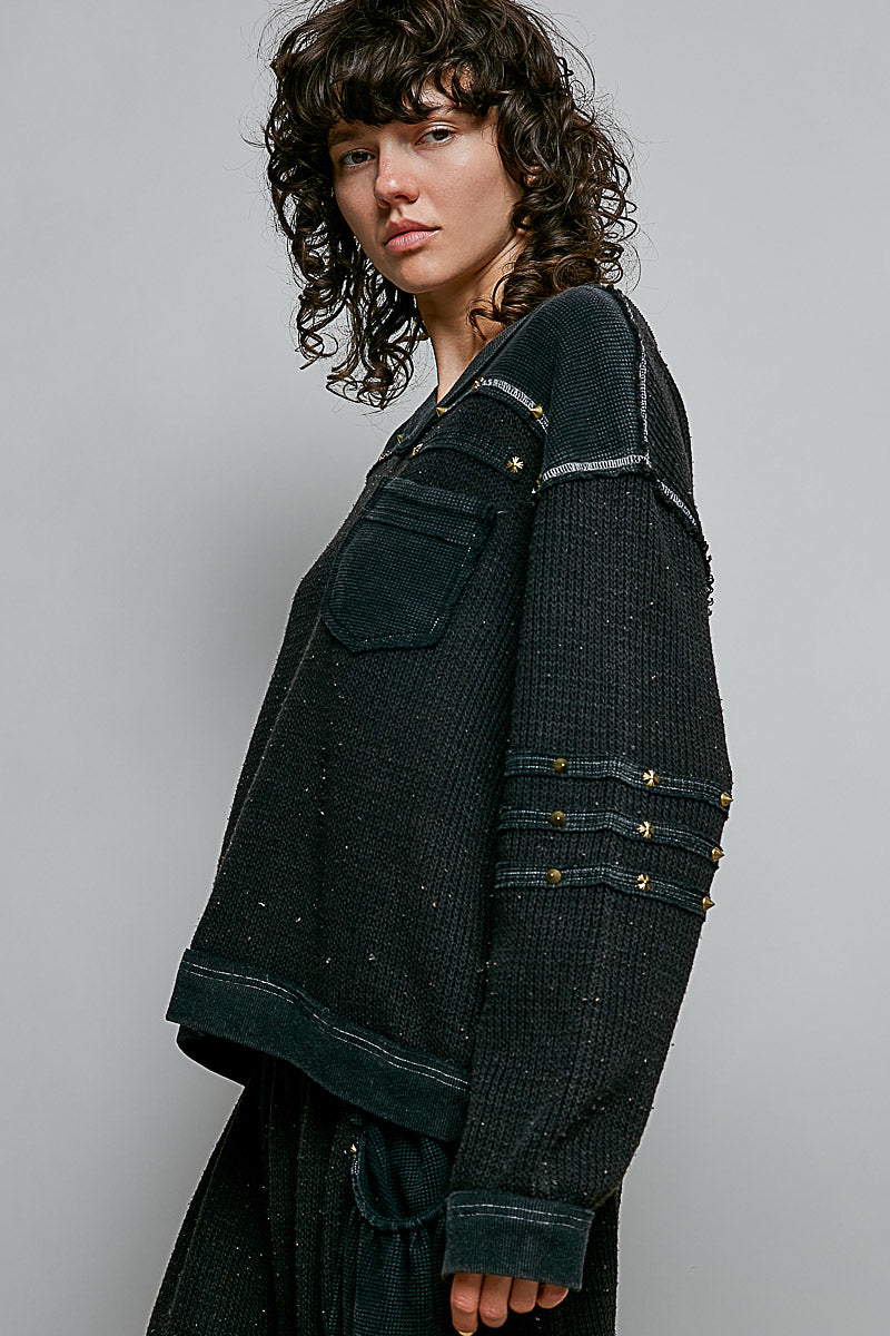 V-Neck Drop Shoulder Front Pocket Top