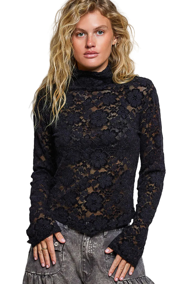 L/S Mock Neck Fitted Knit Top