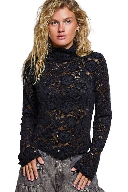 L/S Mock Neck Fitted Knit Top