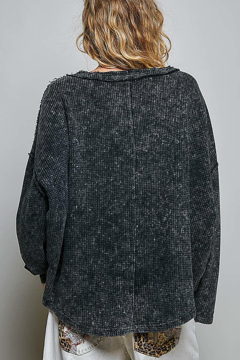 L/S V-Neck Thermal Waffle Knit Top