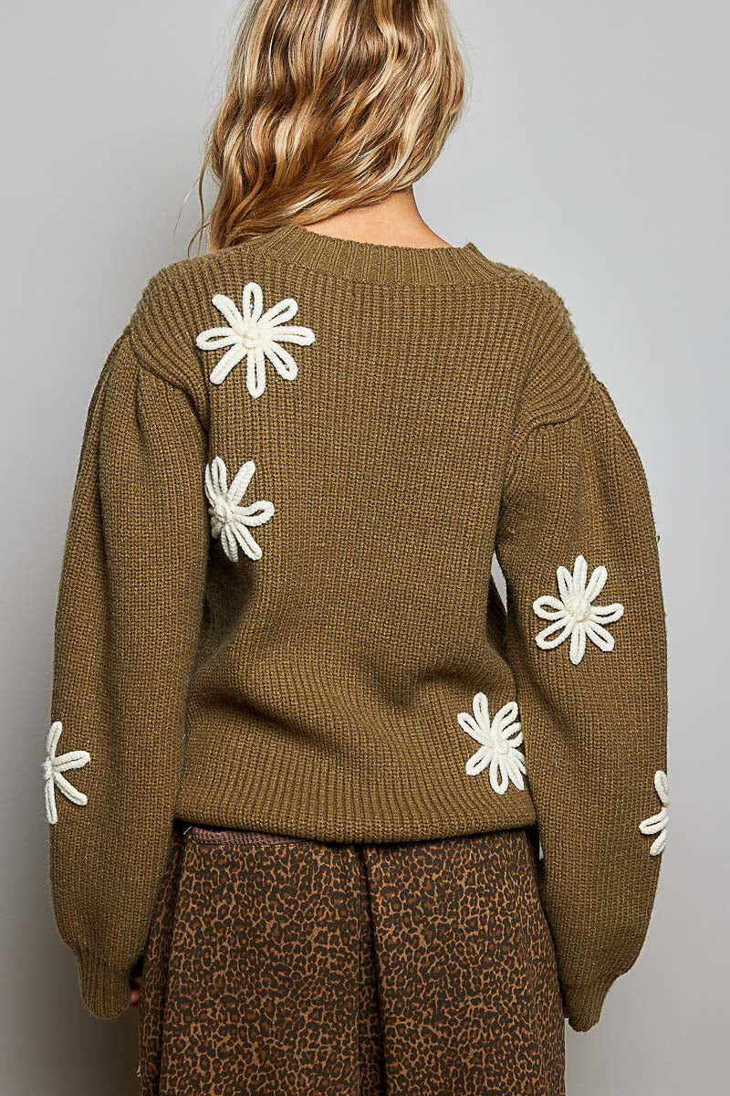 Knit Sweater With Flowers