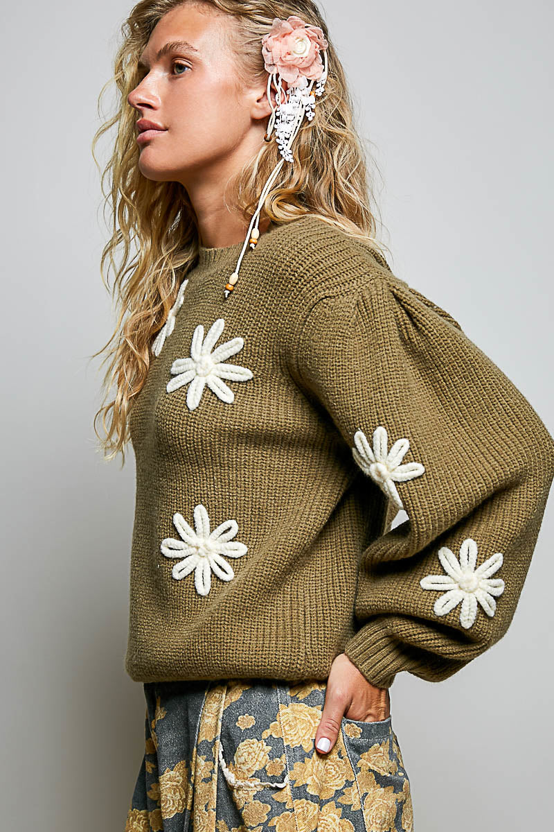 Knit Sweater With Flowers