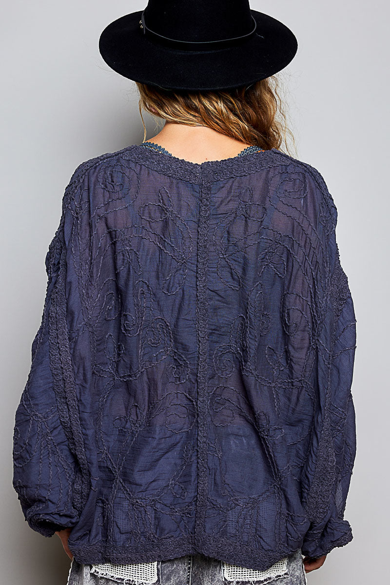 L/S V-Neck Button Front Top