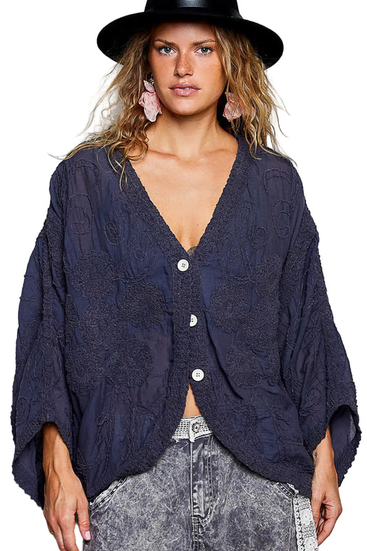 L/S V-Neck Button Front Top