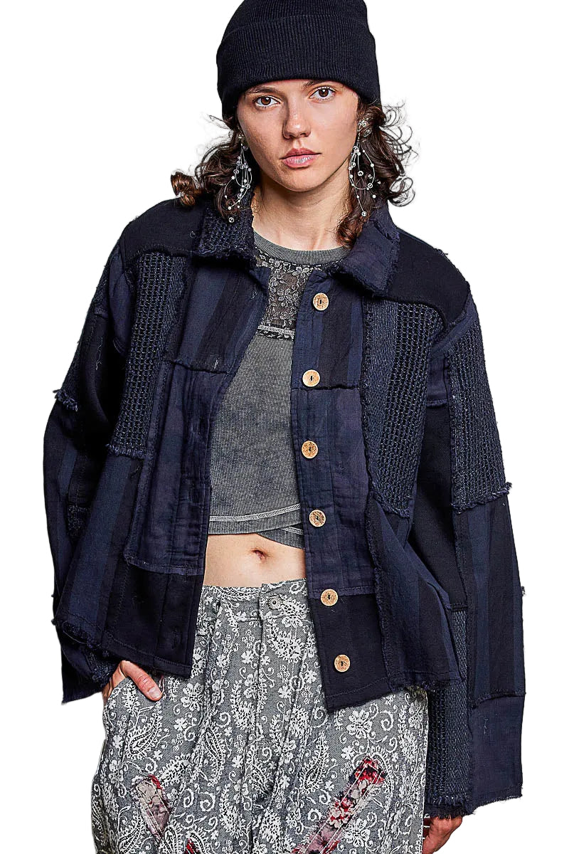 French Terry Jacket with Crochet Patch