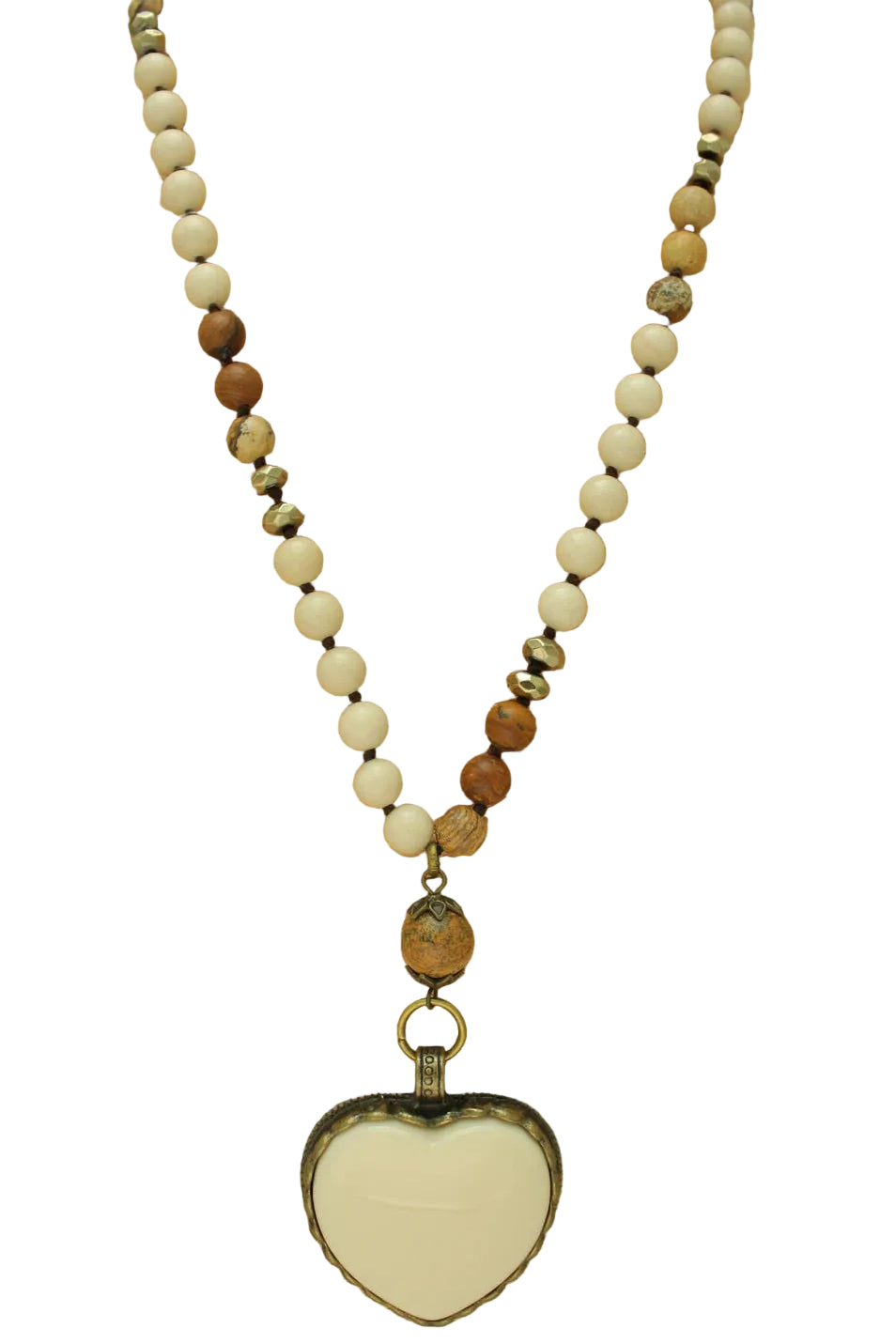 Long Beaded Necklace with Heart Pendant