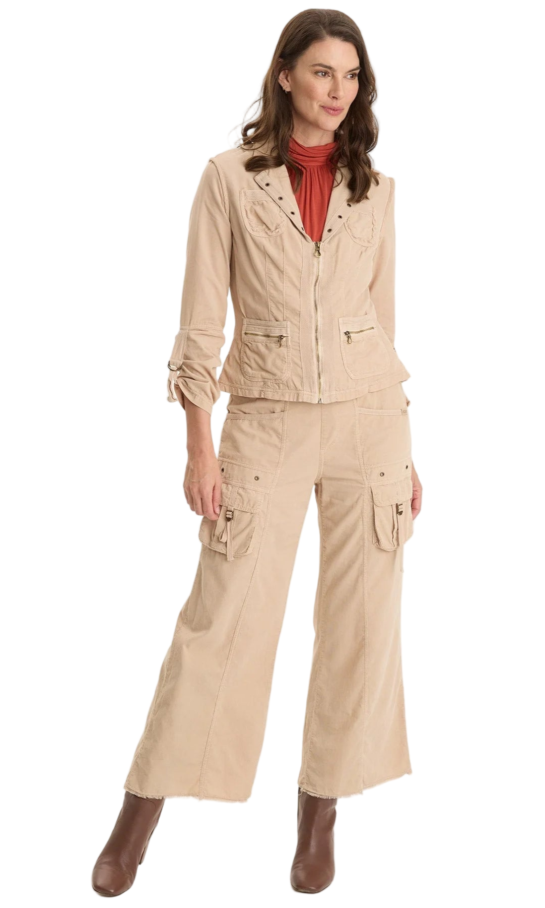 Heta Corduroy Wide-Leg Drawstring Cargo Pant