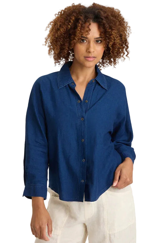 Abena Indigo Twill Snap-Up Top