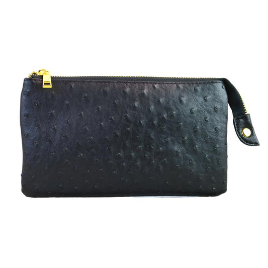 Folded Clutch with Zipper Ostrich Pattern