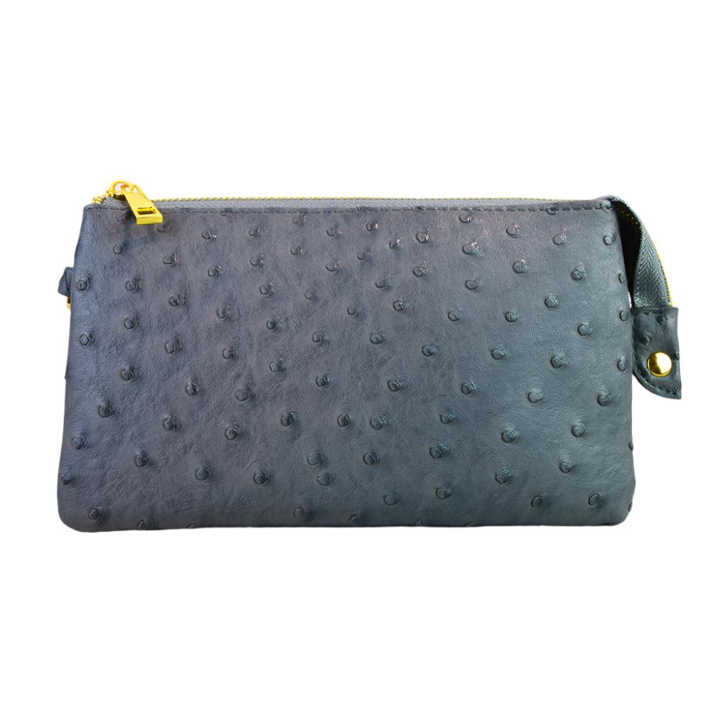 Folded Clutch with Zipper Ostrich Pattern