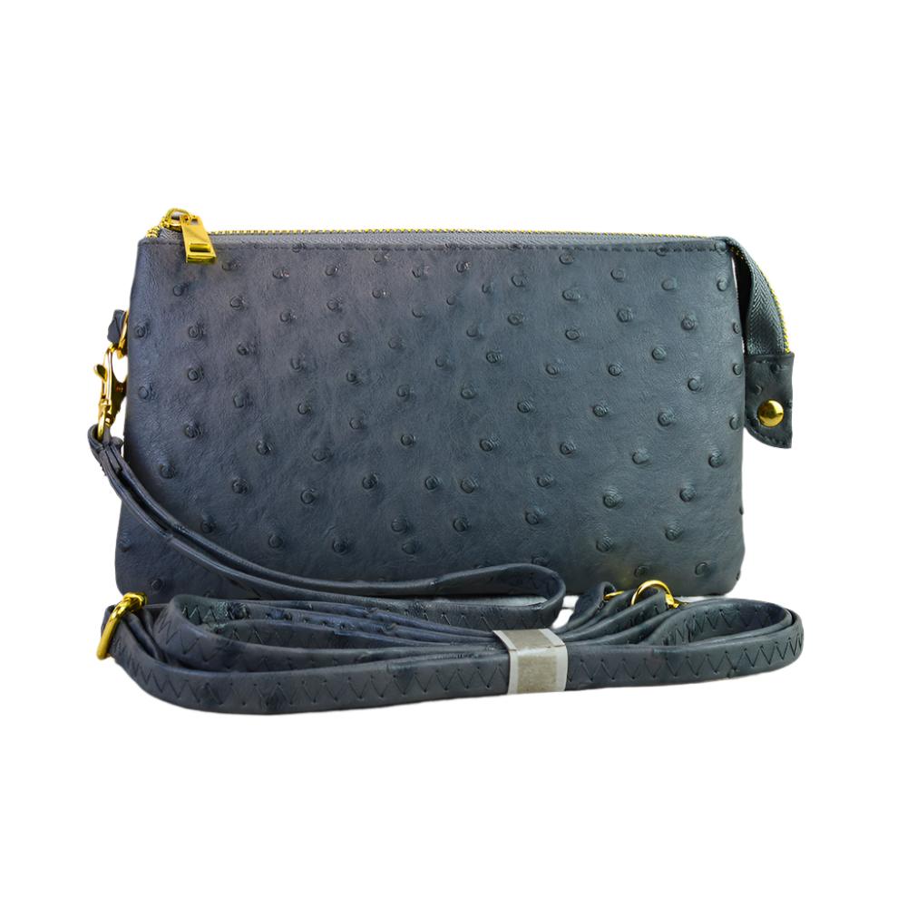 Folded Clutch with Zipper Ostrich Pattern