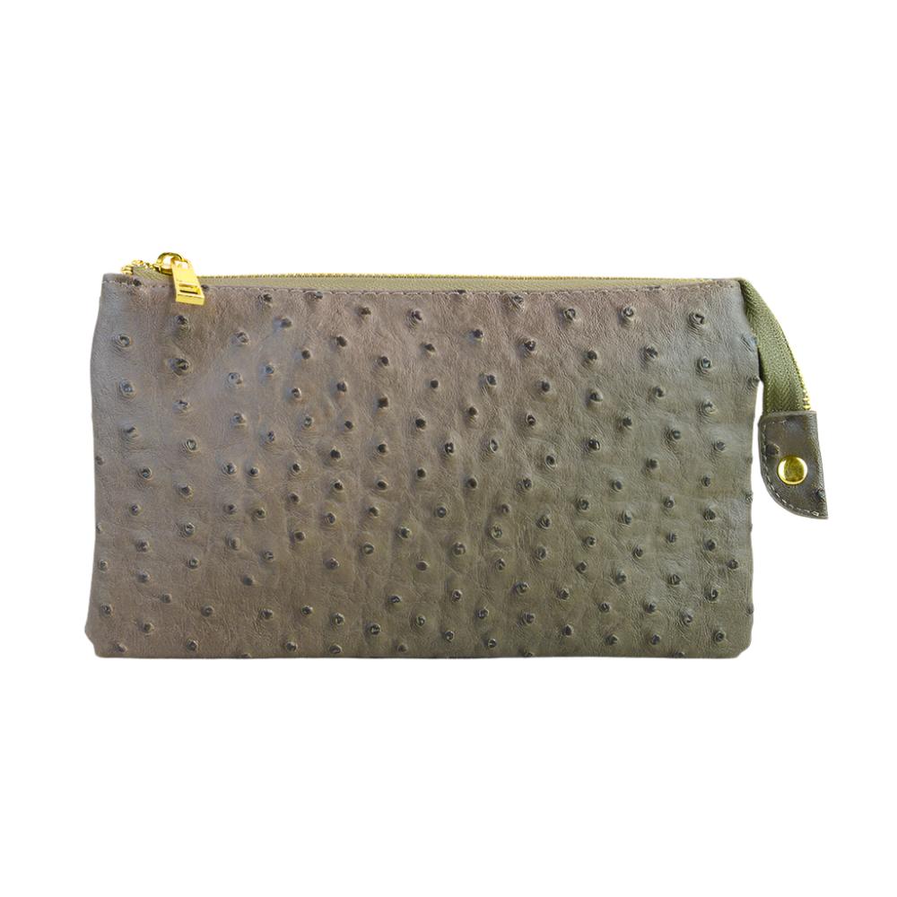 Folded Clutch with Zipper Ostrich Pattern